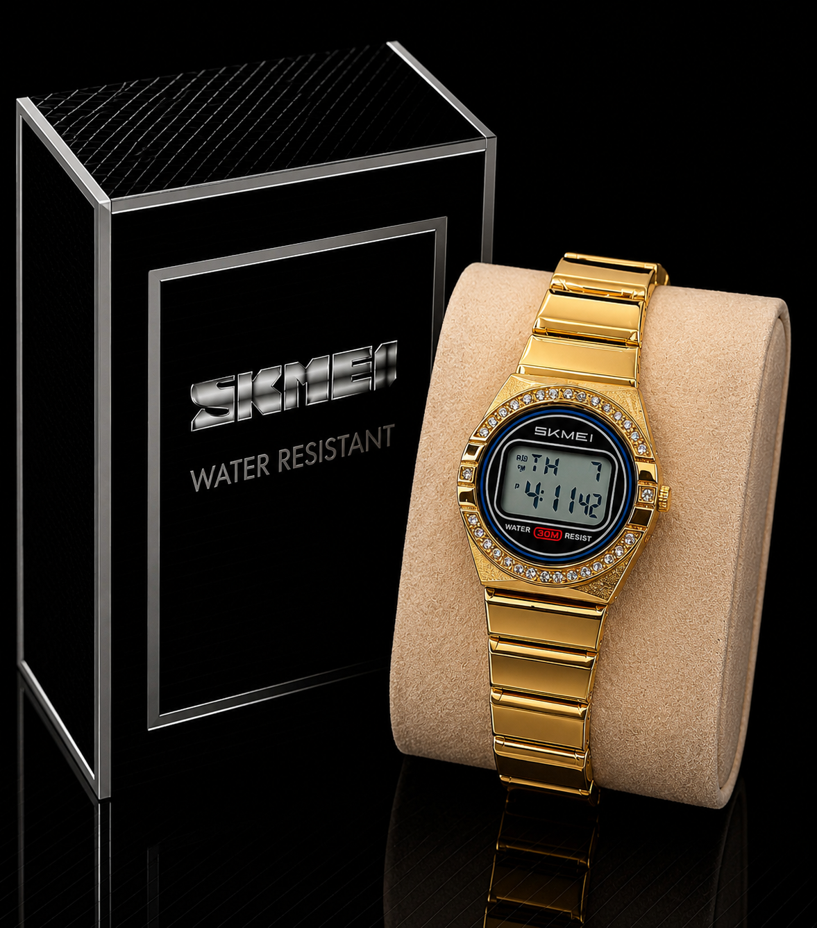 Skmei ladies Watch Stone Studded Digital Watch 2446