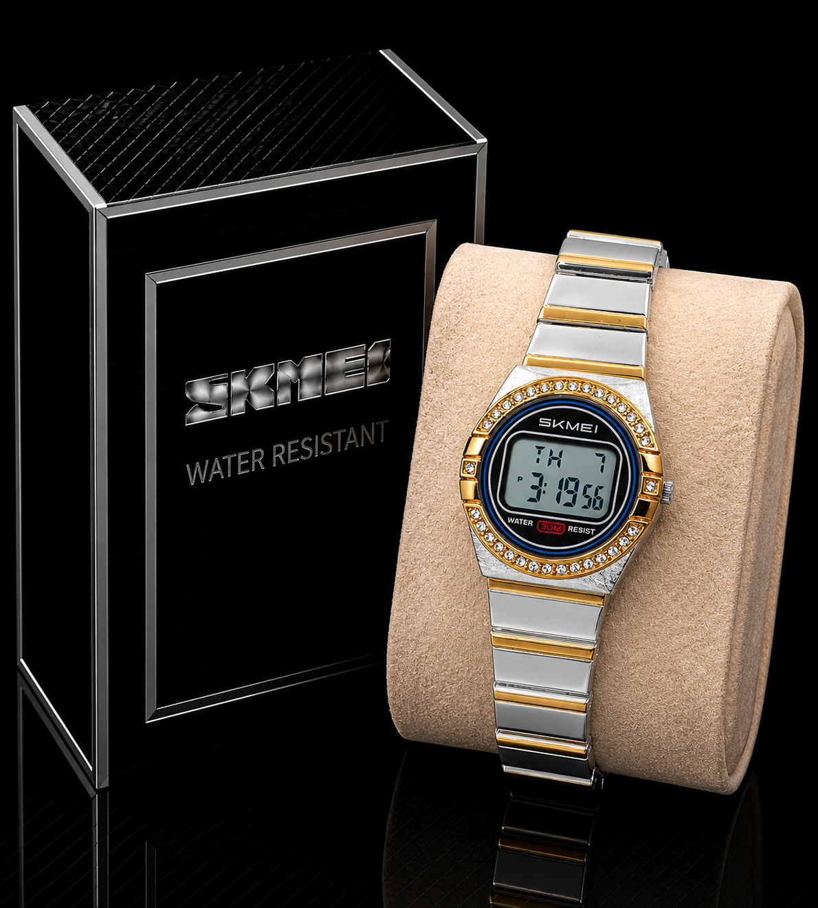 Skmei ladies Watch Stone Studded Digital Watch 2446